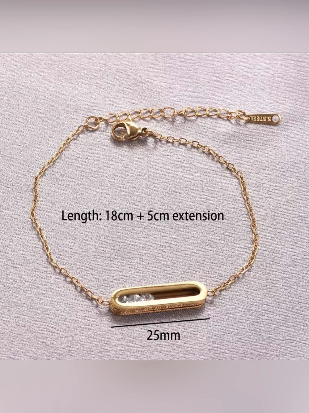 18K Gold Geometrical Link Paperclip Moving Diamond Bracelet No Fade Or Tarnish